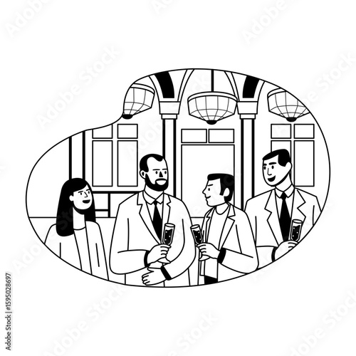 Team attending a corporate event, glyph illustration 

