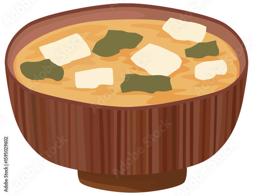 豆腐とワカメの味噌汁のイラスト ベクター素材