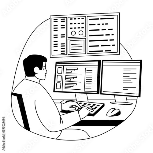 A glyph style illustration depicting software programming 
