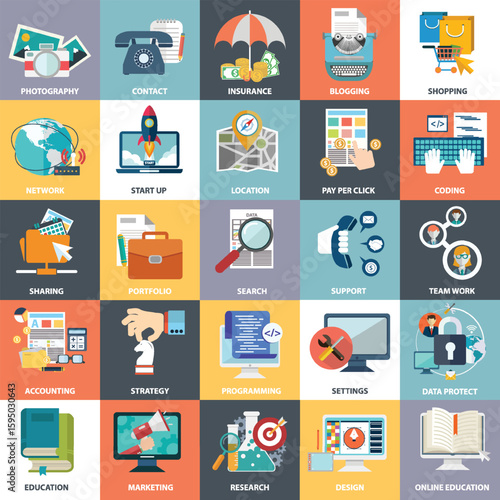 Set of modern flat design concept icons for online education