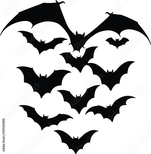 Silhouette Of A Group Of Bats Flying In Formation Decorative Halloween Vector Graphic Isolated Illustration For Party Invitations And Spooky Design Projects
