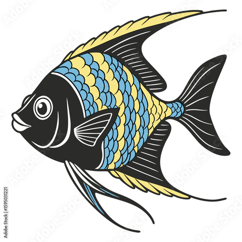 A colorful angelfish illustration isolated on white background