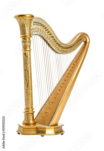 Elegant golden harp with ornate carvings