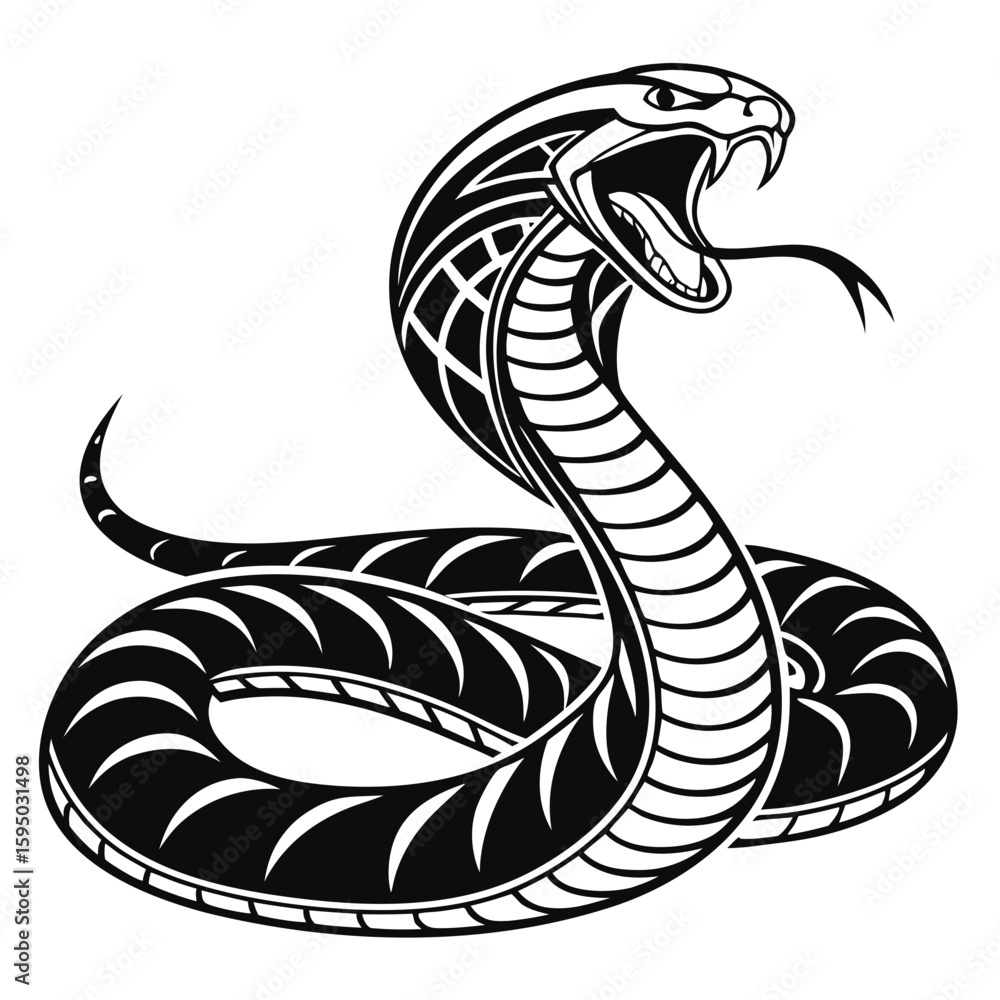 Fototapeta premium A striking cobra illustration with its hood flared and fangs bared