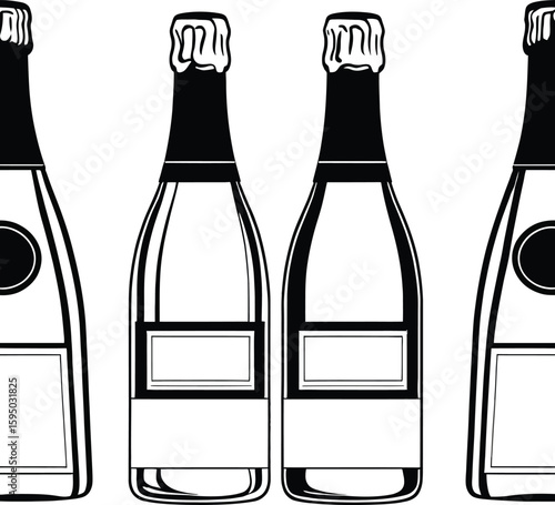Celebratory Champagne Bottles Illustration Minimalist Black And White Design For Festive Invitations Party Decorations And Beverage Themed Graphics Perfect For Digital Use And Print Projects