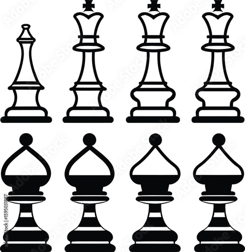 Strategic Chess Pieces In Bold Black And White Graphic Game Icons For Strategy Design And Board Game Illustrations Symbolic Of Power And Planning