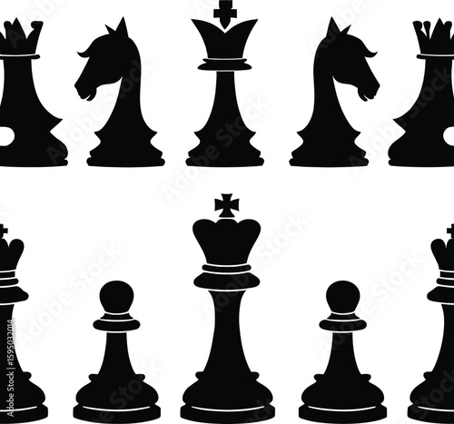 Black And White Chess Pieces Seamless Pattern Strategy Game Design Element For Backgrounds Wallpapers And Educational Materials Featuring Classic Game Symbols
