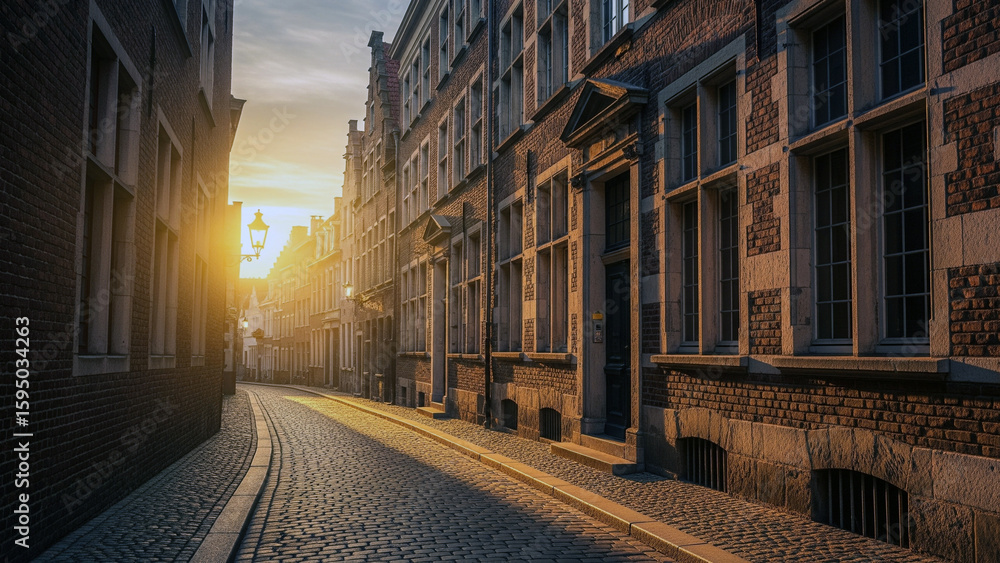 Fototapeta premium Cobblestone Street at Sunrise