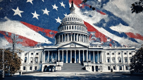 United States Capitol Building with American Flag Design.