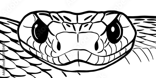 Snake's Vigil: A captivating black-and-white portrait of a serpent. The image highlights the serpent's intense gaze, its forked tongue, scales, and the serene atmosphere.