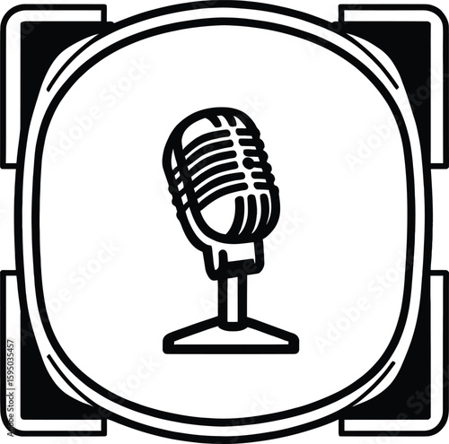 Podcast Microphone Icon Black And White Vector Design For Audio Recording Talk Shows And Broadcast Graphics With A Minimalist Line Art Aesthetic