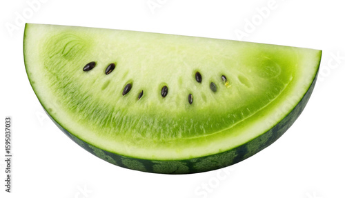 Green watermelon slice with seeds displaying a fresh and juicy texture