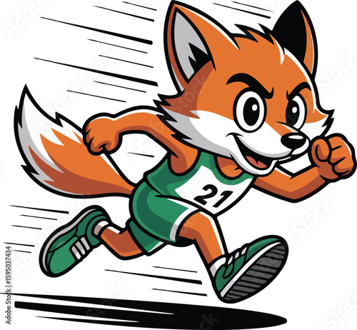 Cartoon fox running swiftly in sports attire, with the number 21 visible on the shirt. transparent vector png