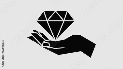 Stylized Hand Offering a Diamond, Symbolizing Wealth and Generosity, Perfect for Finance, Jewelry, or Business Concepts with Clean, Modern Design and Minimalist Aesthetic