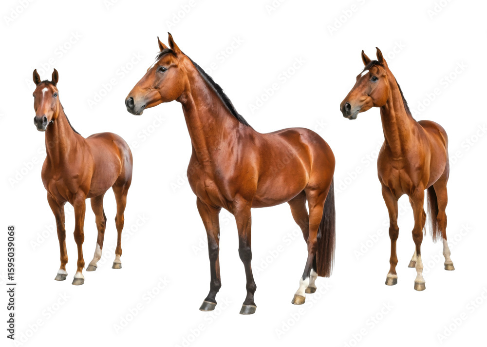 Naklejka premium Three majestic horses standing together in a powerful pose