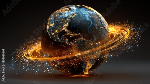 Futuristic Digital Globe with Holographic Data Lights