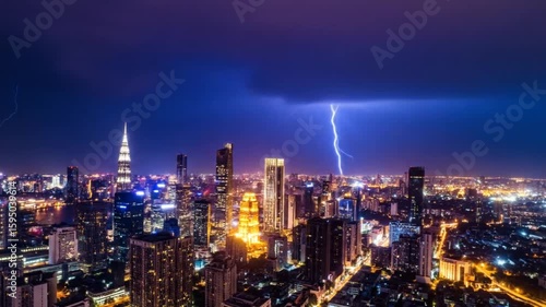 Wallpaper Mural Dramatic Lightning Strikes Over Illuminated City Skyline at Night Torontodigital.ca