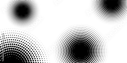 Set of halftone dots gradient pattern texture isolated on white background. Straight dotted spots using halftone circle dot raster texture. Vector blot half tone collection.