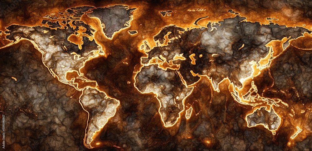 Obraz premium World map, fiery textured
