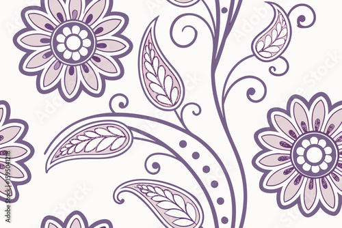 Floral paisley pattern with purple and lilac accents vector