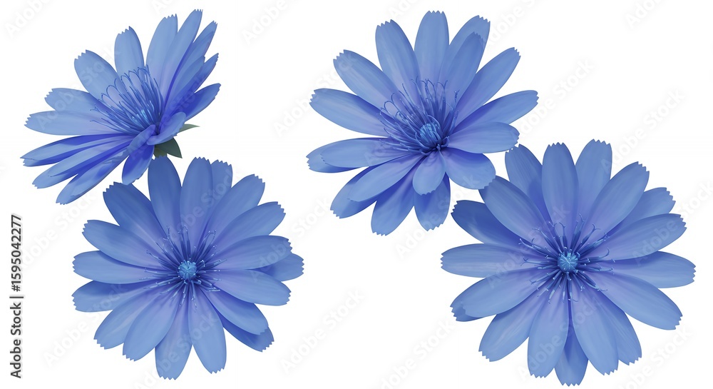 Fototapeta premium Four light blue flowers on white background