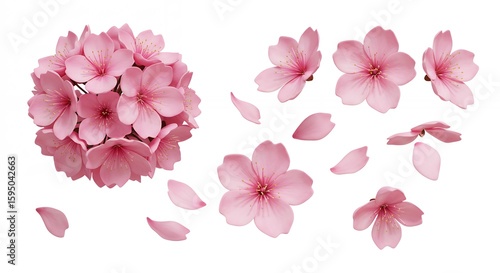 Pink cherry blossoms isolated design elements