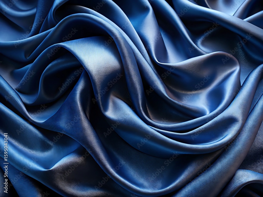 Fototapeta premium A closeup of a luxurious blue silk fabric with flowing waves and a shiny texture