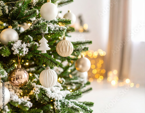 Christmas tree decorations cozy living room holiday atmosphere soft lighting close-up view festive spirit