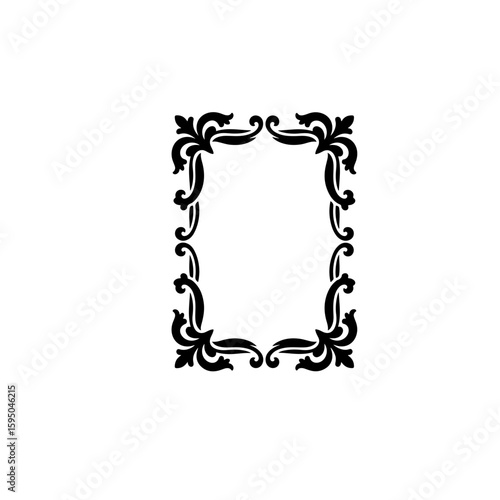 Vector art of ornate black frame with floral details isolated on white background silhouette