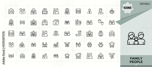 Family People icon set. Minimalist vector collections. Containing human, person, couple, family member. Editable stroke. Vector collection. Couple modern icon set.