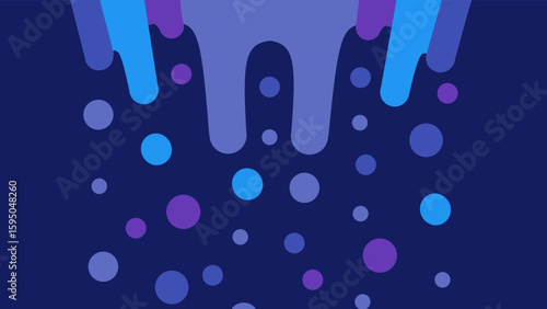 Abstract blue background with water drops on glass, featuring a dynamic pattern of liquid circles and light reflections