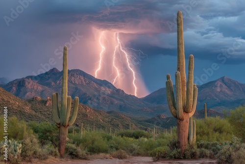 Lightning strikes stunning cactus landscape sonoran desert nature photography dramatic weather wide angle wild beauty