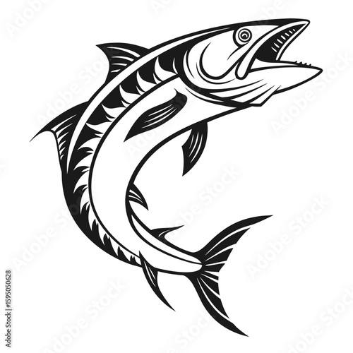 Tribal fish jumping out of water isolated on white background