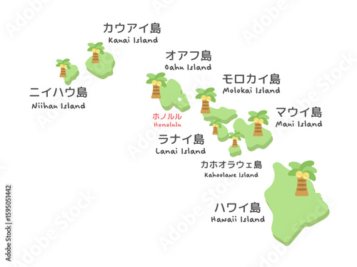 アメリカのハワイ州の地図　イラスト