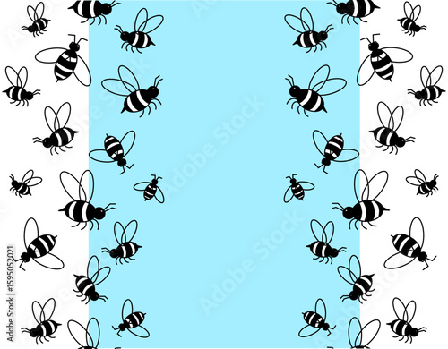 bee honey vertical seamless border frame template. Vector graphic line illustration. wreath frame with honey bee, bumble bee sea buckthorn. For logo, web, package, sticker.