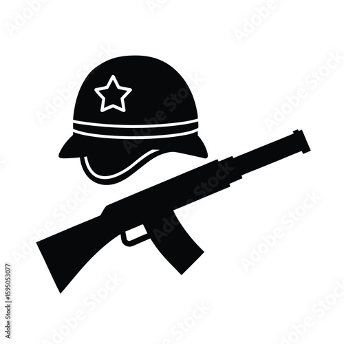 Empty helmet placed on rifle barrel vector silhouette