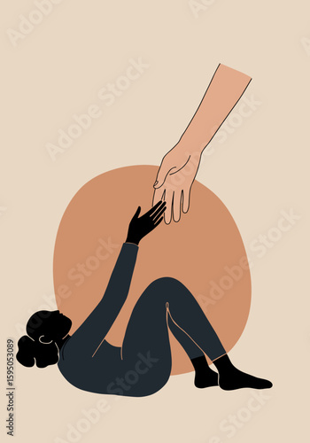 A hand reaching out to a figure on the ground, symbolizing support and the importance of seeking help