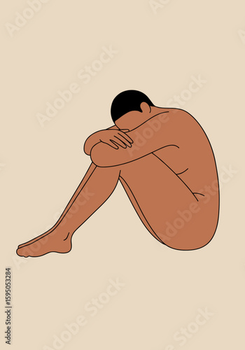 A figure in a fetal position, embodying vulnerability and the need for emotional support
