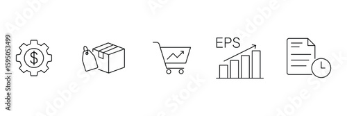 Business finance growth icon set vector illustration for revenue earnings productivity shopping data analytics sales chart invoice document timing.