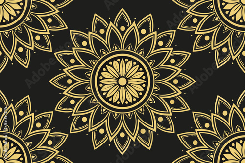 Golden floral mandala pattern symmetrical