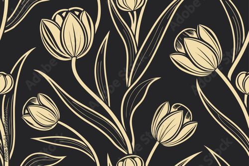 Golden tulip floral pattern vector