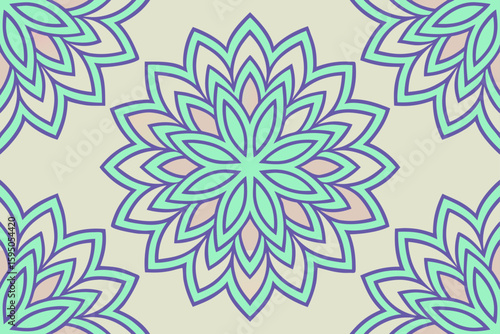 Pastel floral mandala pattern with repeating elements mint green