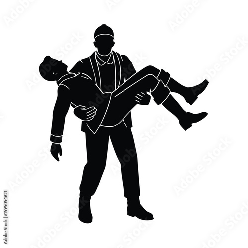Man carrying wounded soldier vector silhouette