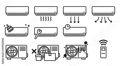 エアコンと室外機のアイコンセット / ベクター