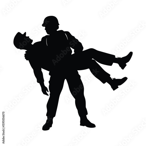 Soldier carrying fallen comrade vector silhouette