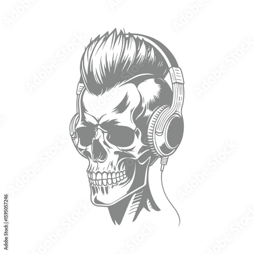 Illustration of Skull with headphones and mohawk hairstyle