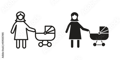 Woman with Baby Stroller icon Vector isolated design element. EPS10