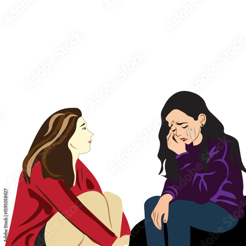 two girls with sadness vector