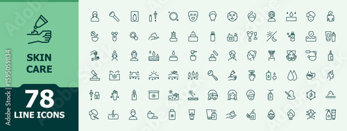 Set of Skin Care line icon. Pictograms of skin, cosmetic, beauty, cosmetology, face and more. Minimal icons collection. Make-Up icon set. Vector collections.