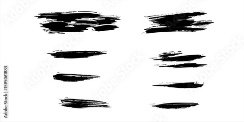 Hand drawn black color brush strokes, white background. Different types of strokes. Can be used and edit easily